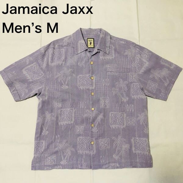 【送料無料】Jamaica Jaxxシルク100%アロハシャツ紫 メンズMサイズ ジャマイカジャックスハワイアンシャツ半袖シャツ絹
