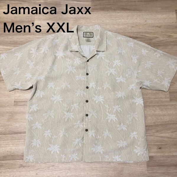 【送料無料】Jamaica Jaxxシルク100%アロハシャツ ベージュ系総柄 メンズXXLサイズ ジャマイカジャックスハワイアンシャツ半袖シャツ絹