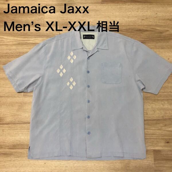 【送料無料】Jamaica Jaxx半袖シャツ薄青 胸刺繍 メンズXL-XXLサイズ相当 ジャマイカジャックスアロハシャツハワイアンシャツ