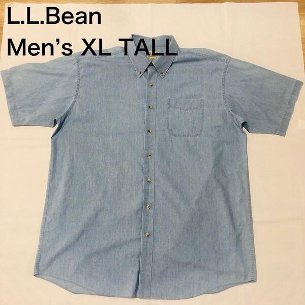【送料無料】L.L.Bean半袖シャツ青 メンズXL TALLサイズ エルエルビーンアウトドア