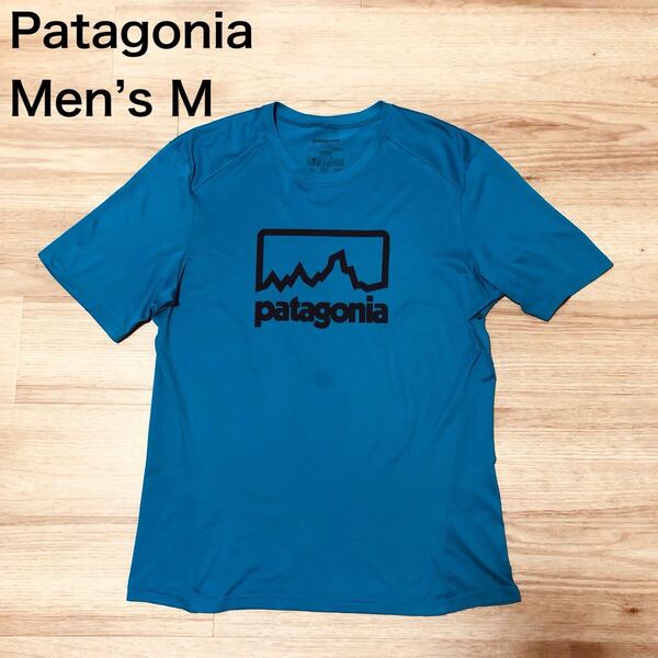 【送料無料】Patagonia半袖Tシャツ青水色系 メンズMサイズ パタゴニアアウトドア登山