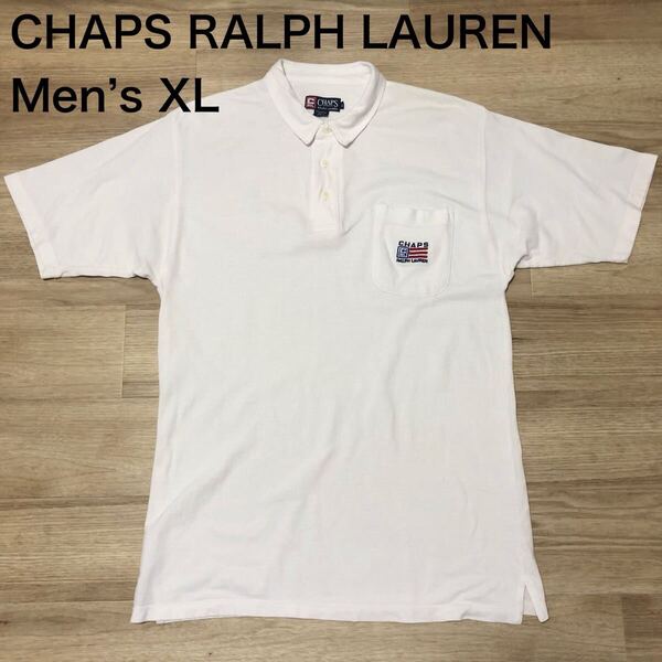 【送料無料】90s CHAPS RALPH LAUREN半袖ポロシャツ白 メンズXLサイズ チャップスラルフローレン