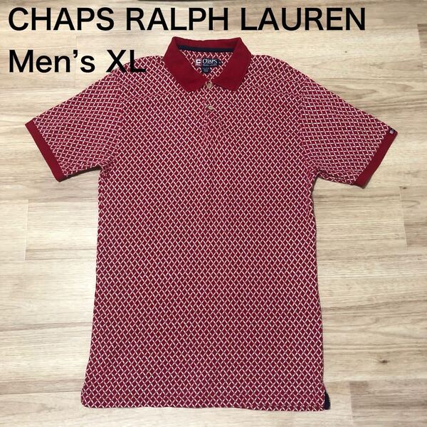 【送料無料】90s CHAPS RALPH LAUREN半袖ポロシャツ赤総柄 メンズXLサイズ チャップスラルフローレン