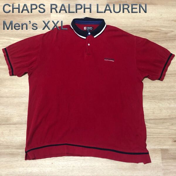 【送料無料】90s CHAPS RALPH LAUREN半袖ポロシャツ赤 メンズXXLサイズ チャップスラルフローレン大きいビッグサイズ