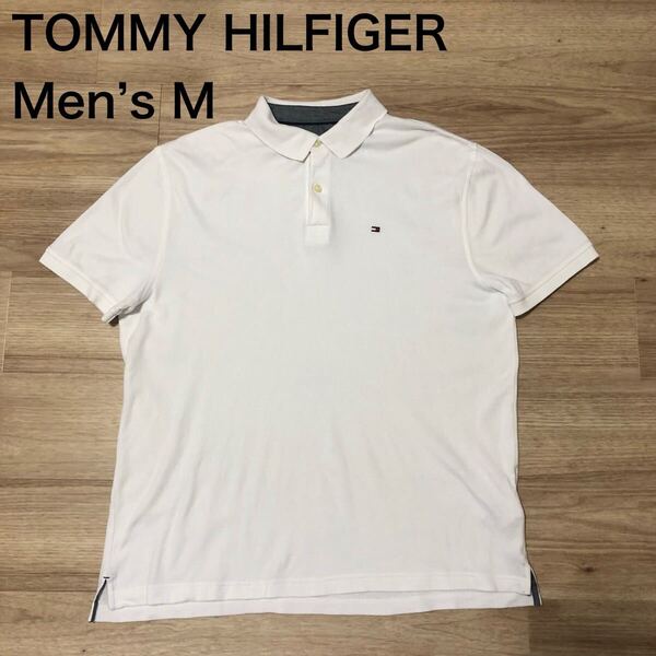 【送料無料】TOMMY HILFIGER 半袖ポロシャツ白 メンズMサイズ トミーヒルフィガー