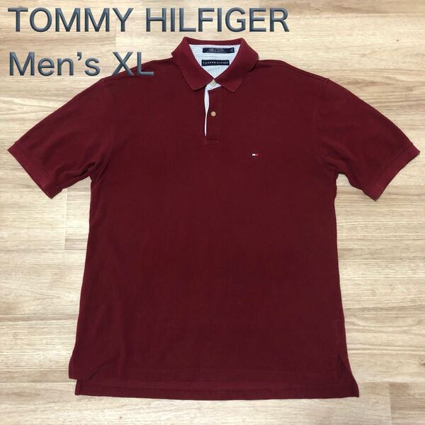 【送料無料】 TOMMY HILFIGER 半袖ポロシャツ ダークレッド メンズXLサイズ トミーヒルフィガー