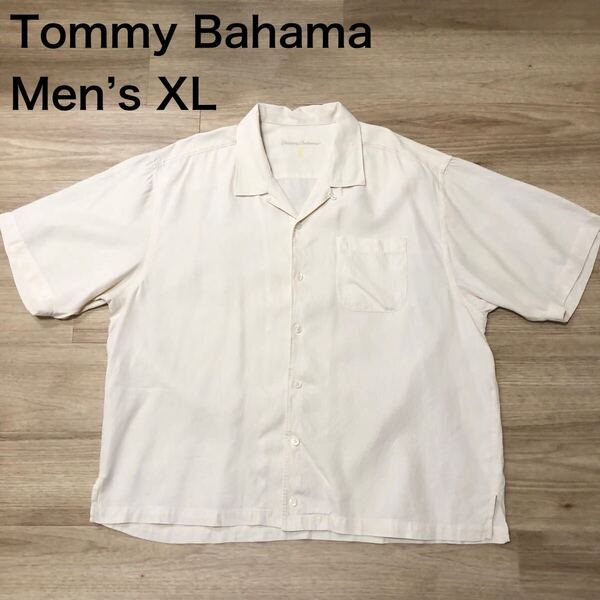 【送料無料】Tommy Bahamaシルク100 %アロハシャツ 薄ベージュ生成色 メンズXLサイズ トミーバハマハワイアンシャツ半袖シャツ絹