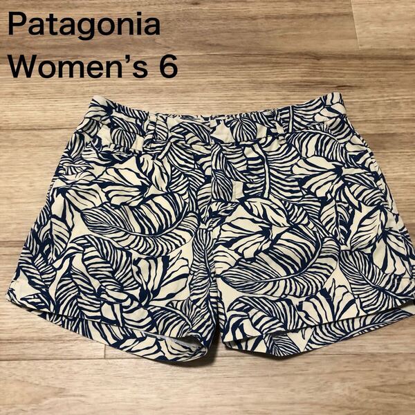 【送料無料】Patagoniaショートパンツ青白総柄 レディース6サイズ パタゴニアショーツボトムスアウトドア登山