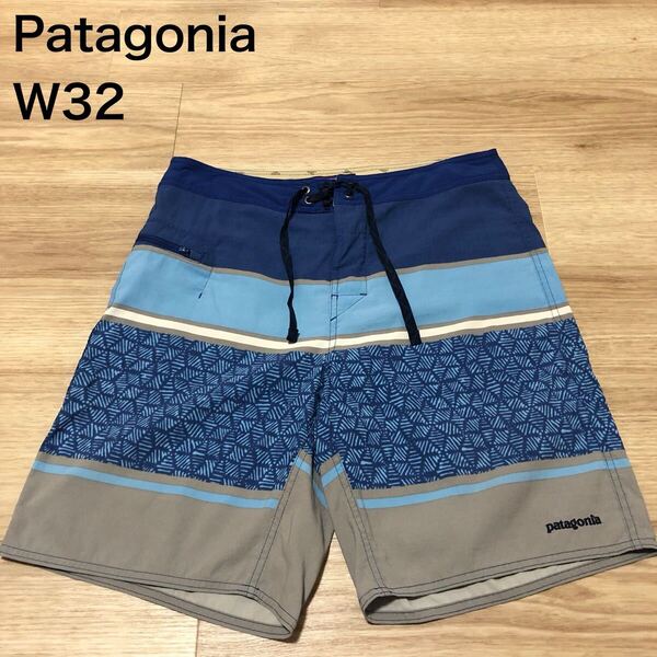 【送料無料】Patagoniaハーフパンツ青グレー系 メンズw32サイズ パタゴニアショートパンツショーツボトムスアウトドア登山