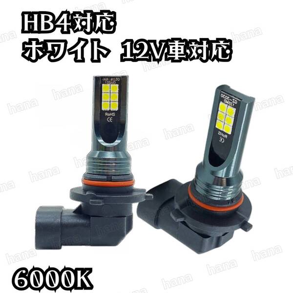 HB4 LEDバルブ 6000ケルビン2個組 明るい1920lm 爆光平面LED3030 長寿命LEDライト 純正交換フォグライト LED12個搭載で360度照射