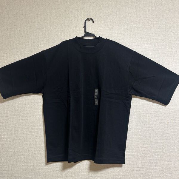 新品 ユニクロ エアリズムコットン オーバーサイズ モックネックT 五分袖 ブラック XL 半袖シャツ