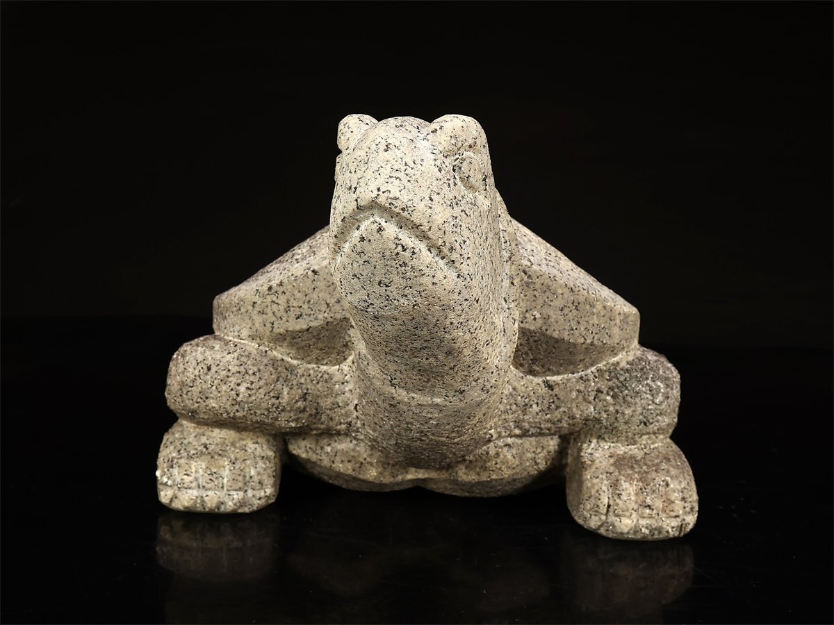 印材　石材　石彫刻　亀　⑤ IA871 彫刻 オブジェ 造園 庭園 天然石製 亀 置物 体長34㎝ 重11.8Kg