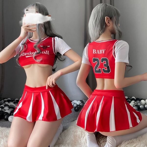 【送料無料】セクシー チアガール コスプレ 【トップス ミニスカート Tバック】 バスケ チアリーダー チアダン ベビードール 赤 b
