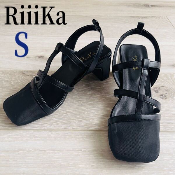 RiiiKa リーカ ヒールサンダル S ミュール メッシュサンダル ストラップ 22.5 ブラック 黒 サンダル レディース