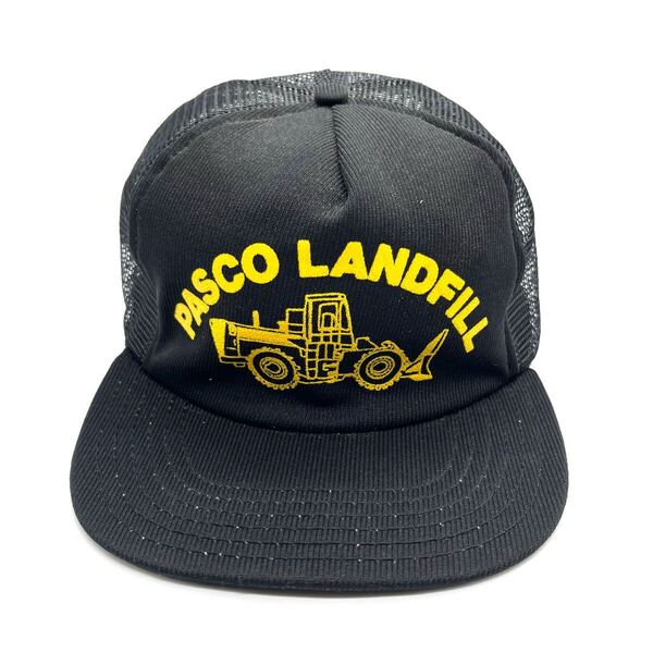 【ヴィンテージ】80s USA製 PASCO LANDFILL 企業モノ メッシュキャップ ブラック 5パネル スナップバック ビンテージキャップ 帽子