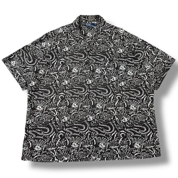 【90s】ポロバイラルフローレン CLAYTON オープンカラーシャツ ブラック XL 半袖 rrl クレイトン 花柄 総柄 90年代 ビンテージシャツ
