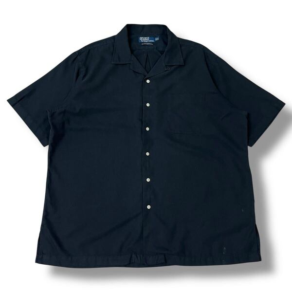 90s ポロラルフローレン CALDWELL シルクコットン オープンカラーシャツ ブラック XL ポニー無し rrl 半袖 開襟 ビンテージシャツ 古着