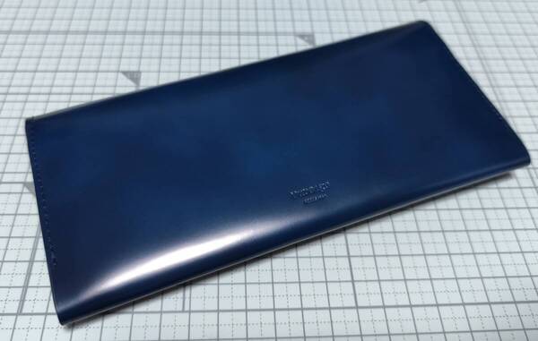 W80 訳あり/送料込 ドゥベージュ コードバン VERRE(ヴェレ) かぶせ型長財布 ブルー系