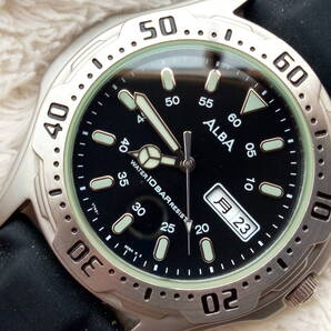 超美品 SEIKO ALBA セイコー アルバ ダイバーデザイン ベンツ針 メンズ腕時計 10BAR ブラック文字盤 腕時計