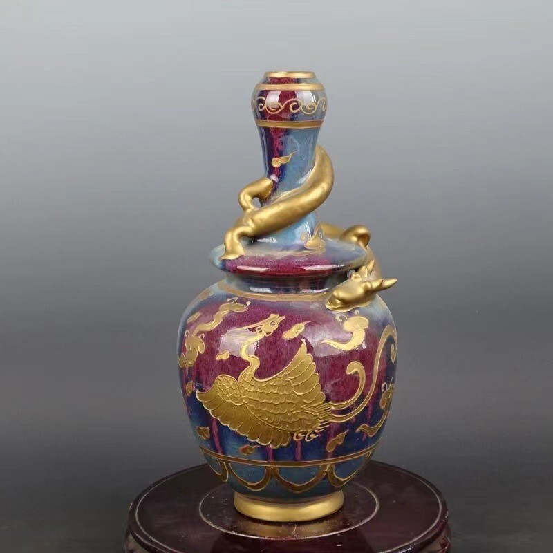 中国骨董 明 窯変釉 青磁 鈞窯瓶 花瓶 鑑賞物 花入れ 時代物