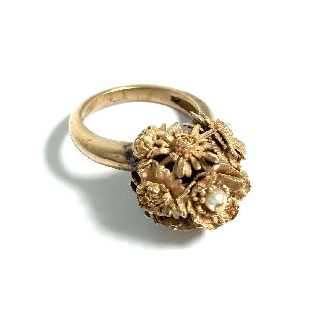 【11.5号・希少】ディオール　レディース　フラワー　リング　ピンクゴールド色