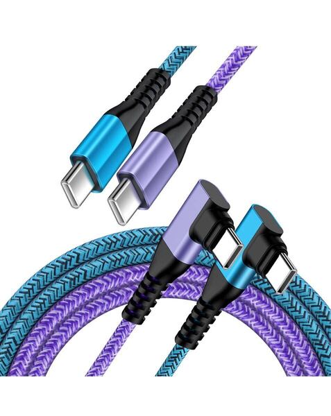 typeCケーブル L字/1.8M/2本 Type-c L型 断線防止 PD30W/3A 急速充電 ナイロン編み iPhone 15 16 Type C充電ケーブル