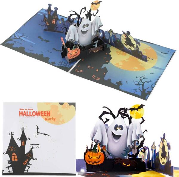【即決 匿名配送 送料無料】ハロウィン ポップアップ カード 3D 立体 サプライズ パーティー プレゼント 封筒付き