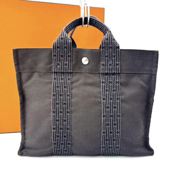 HERMES エルメス エールライン PM トートバッグ グレー系 鞄 カバン カデナ鍵付き ミニバッグ ミニトート バッグ ナイロンキャンバス