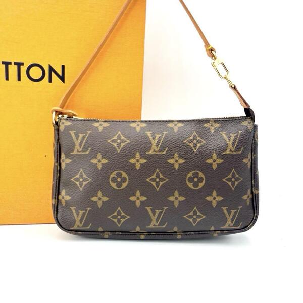 LOUIS VUITTON ルイヴィトン モノグラム ポシェット アクセソワール アクセサリーポーチ ハンドバッグ ブラウン レザー