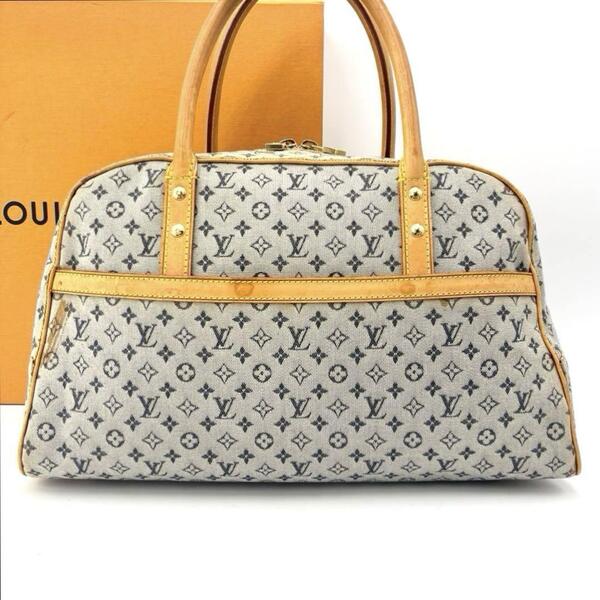 LOUIS VUITTON ルイヴィトン モノグラム ミニ マリー ハンドバッグ ボストンバック キャンバス ブルー 青 レザー ヌメ革 通勤 通学