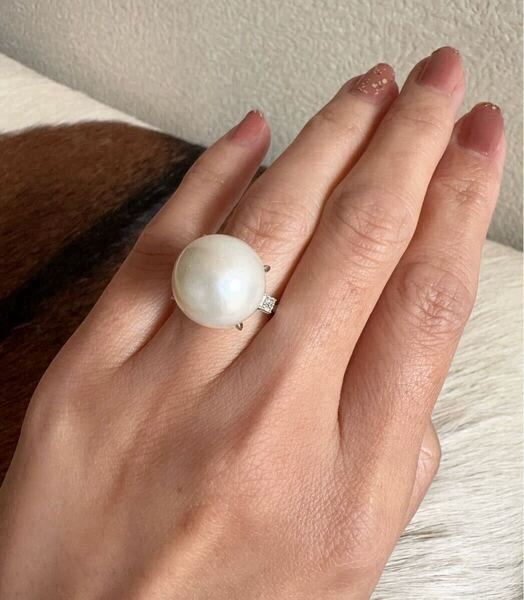 ★極美品★ 美しい艶と照り超大珠良質南洋白蝶真珠15.2mm珠&ダイヤモンド0.20ct 高級Pt900リング