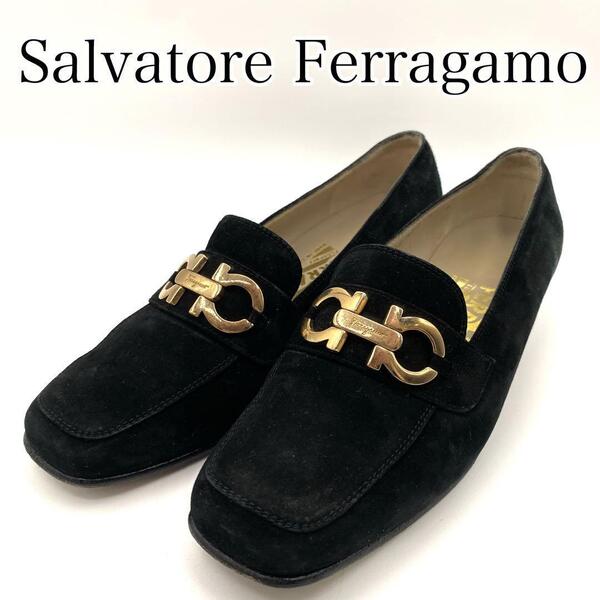 美品 Salvatore Ferragamo サルバトーレフェラガモ ブラック ガンチーニ スエード ローファー 5C 23㎝