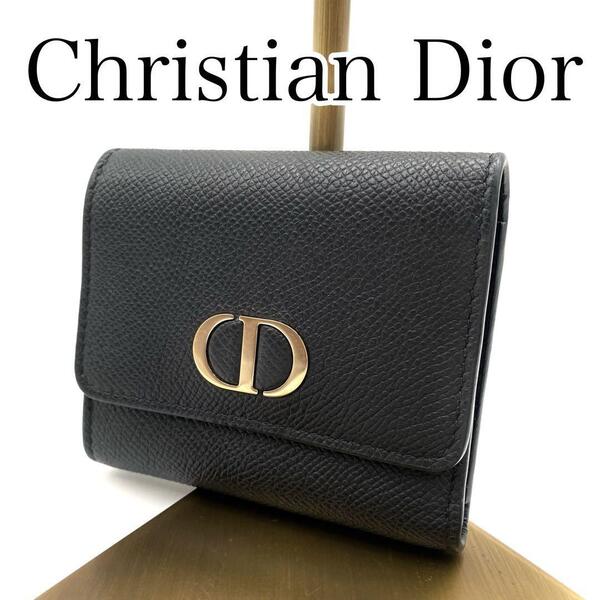 美品 Christian Dior クリスチャンディオール ブラック 三つ折り財布 レザー CDロゴ