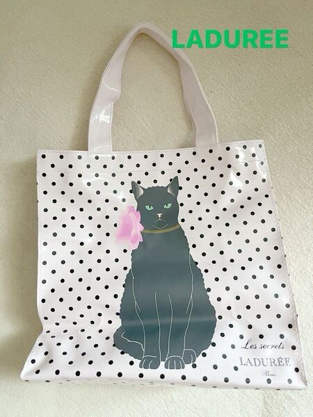 ラデュレ LADUREE PARIS限定 パリ ビニールトートバッグ 猫 ドット柄 ピンク ☆M2041