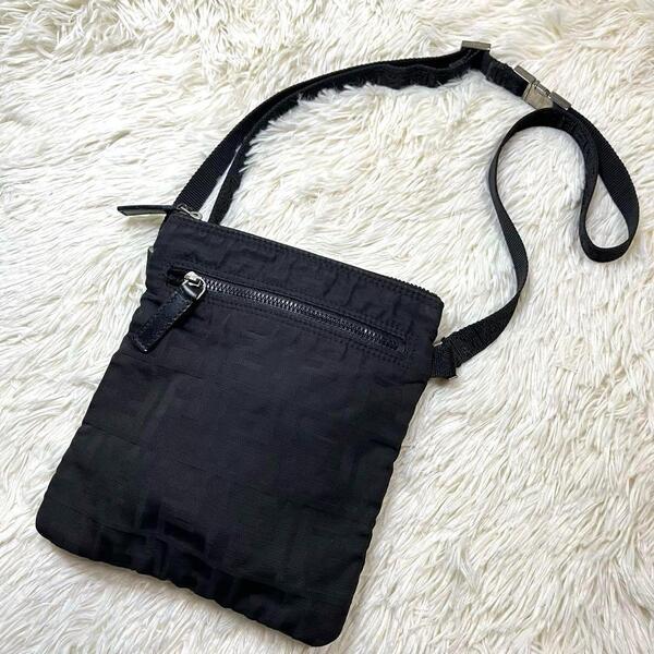 希少FENDI フェンディ ズッカ柄 ミニショルダーバッグ ポシェット ハンドバッグ ナイロン メンズ レディース