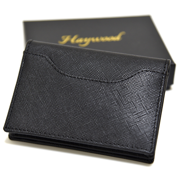 新品 本革 カードケース フルレザー Haywood マグネット 黒 ブラック 未使用 名刺入れ 牛革 メンズ ビジネス 大容量 シンプル 無地 箱入り