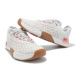 送料無料! 新品未使用 UNDER ARMOUR アンダーアーマー UAトライベースレイン5 レディース 22.5cm ジム トレーニング シューズ 白 ピンク