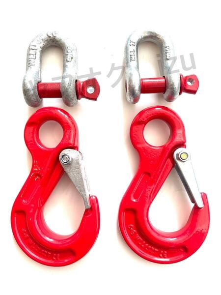 送料無料 アイフック ラッチ付1.12t シャックル 1t 吊具 チェーン スリング ワイヤー 1トン シャコ 玉掛け けん引 牽引 玉掛け
