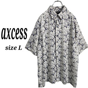 axcess ショートスリーブ 半袖 総柄シャツ レーヨン テロテロ メンズ L オーバーサイズ ビッグシルエット 90s