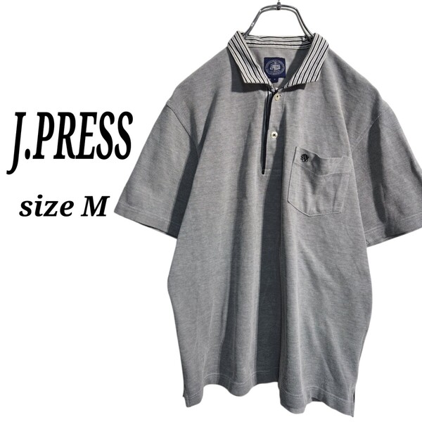 J.PRESS ジェイプレス ショートスリーブ 鹿の子ポロシャツ 半袖 刺繍ワンポイントロゴ 灰 メンズM オーバーサイズ ビッグシルエット 90s
