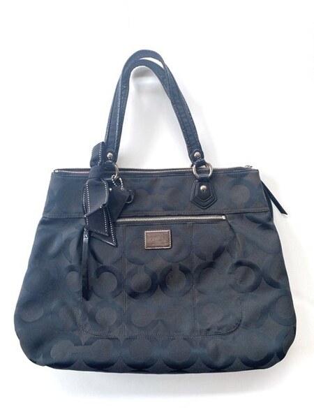 【即決】 COACH コーチ トートバッグ E1175-17937 ブラック 黒 キャンバス パテント 総柄 パピー ピンク ハンドバッグ