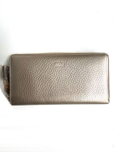 【即決】 GUCCI グッチ バンブー タッセル ラウンドファスナー 長財布 307984 シャンパンゴールド カーフ 本革
