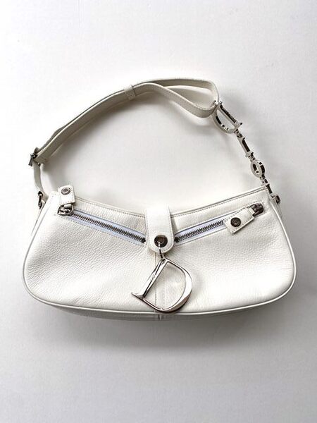【即決】 Christian Dior クリスチャンディオール ワンショルダーバッグ ロゴ金具 本革 カーフ ホワイト クリーム アイボリー 13-BM-0075