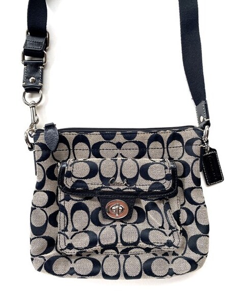 【即決】 COACH コーチ シグネチャー ショルダーバッグ ショルダーポーチ ポシェット キャンバス 黒 ブラック グレー