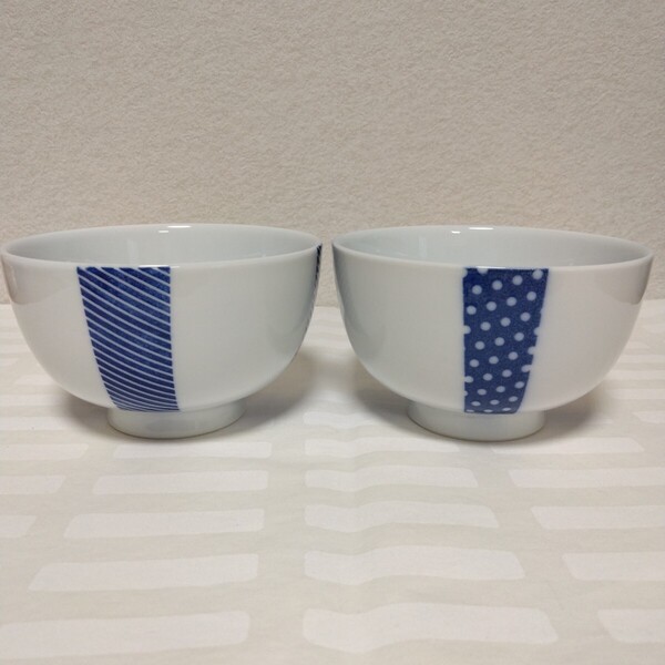 東屋 印判花茶碗(大)2個 SCOPE スコープ別注(ストライプ・水玉)Bob Foundation