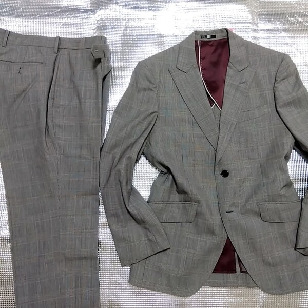 スーツセレクト SUIT SELECT メンズ セットアップ スーツ スーパーファイン ウール SUPER FINE WOOL グレー グレンチェック