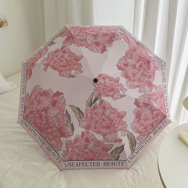 新品 折りたたみ傘 日傘 花柄 UVカット コンパクト 晴雨兼用日傘 丈夫 ピンク ボタン 牡丹 可愛い 8本骨 丈夫 レディース