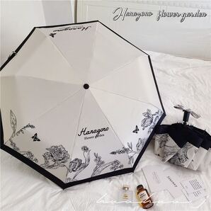 新品 折り畳み傘 収納ポーチ付き 晴雨兼用傘 日傘 耐風 丈夫 花柄 英字 オシャレなデザイン 白黒 映える 雨傘 ins