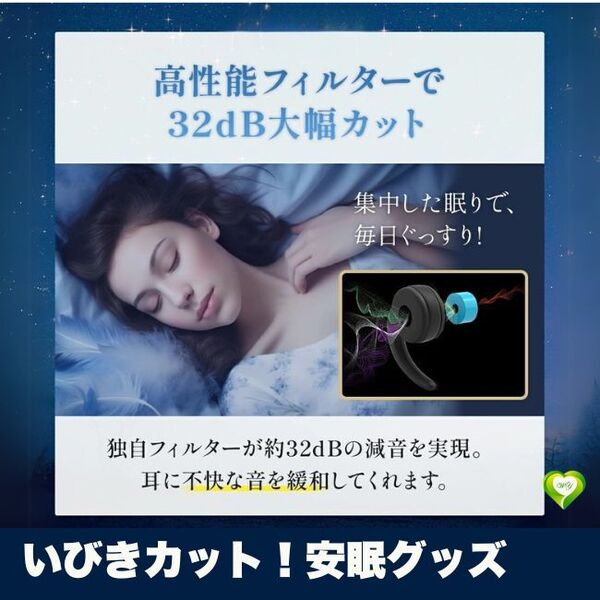 【いびきカット!安眠グッズ】耳栓 睡眠用 遮音 防音 騒音 安眠 快眠 就寝 聴覚過敏 32dB低減 ノイズキャンセリング 人気 おすすめ
