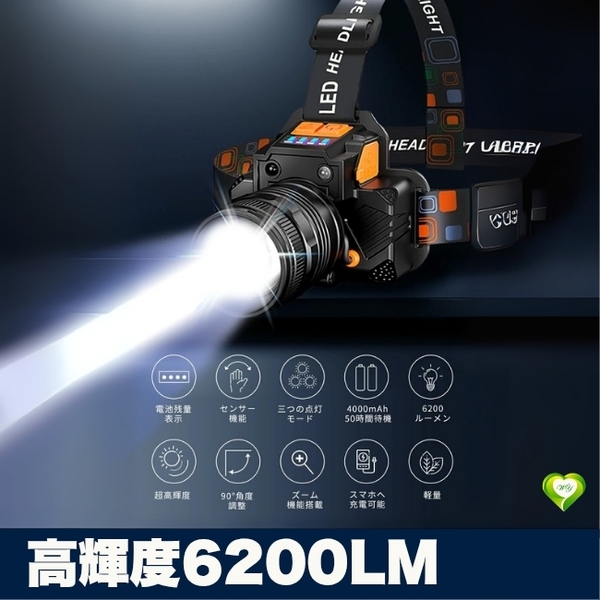 【高輝度6200LM】LED ヘッドライト USB充電式 センサー機能 3モード 防水 軽量 長時間点灯 人気 おすすめ